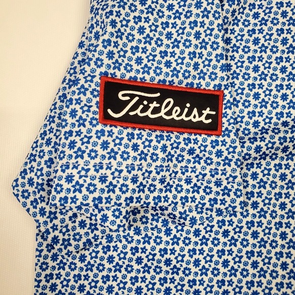 FJ FootJoy Allover Floral Lisle Polo shirt Large Marine White PGA Golf Club - Picture 8 of 12